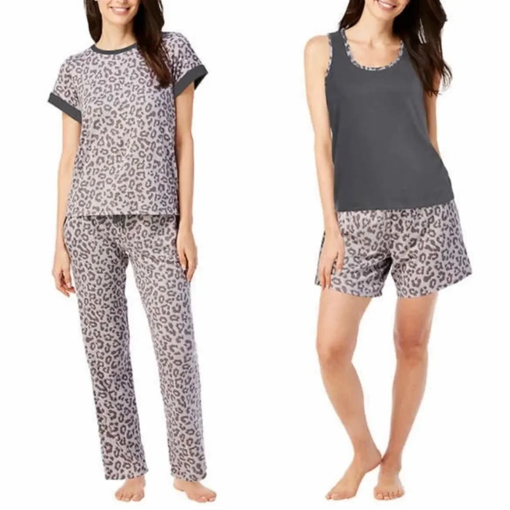 Lucky Brand Women’s 4-Piece Pajama Set in Gray Leopard Size XL